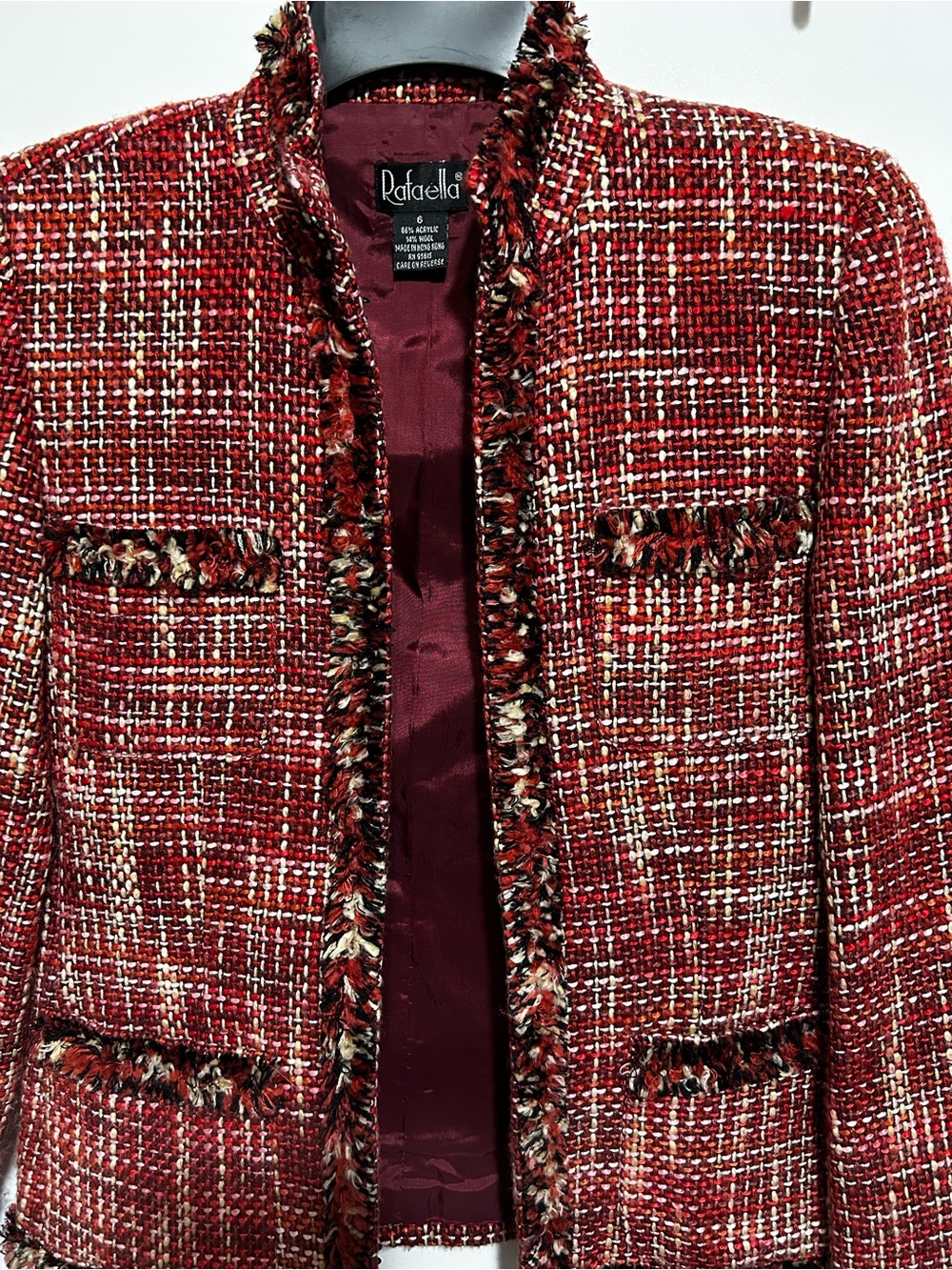 Vintage Rafaella Red Tweed Fringe Jacket - Picture 4 of 7